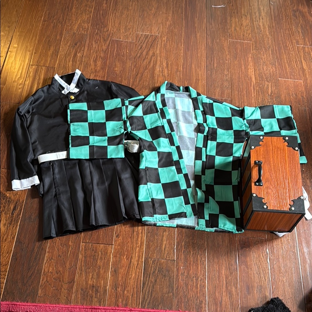 Demon Slayer Tanjiro complete Cosplay and Black Checkered Kimono Jacket Set